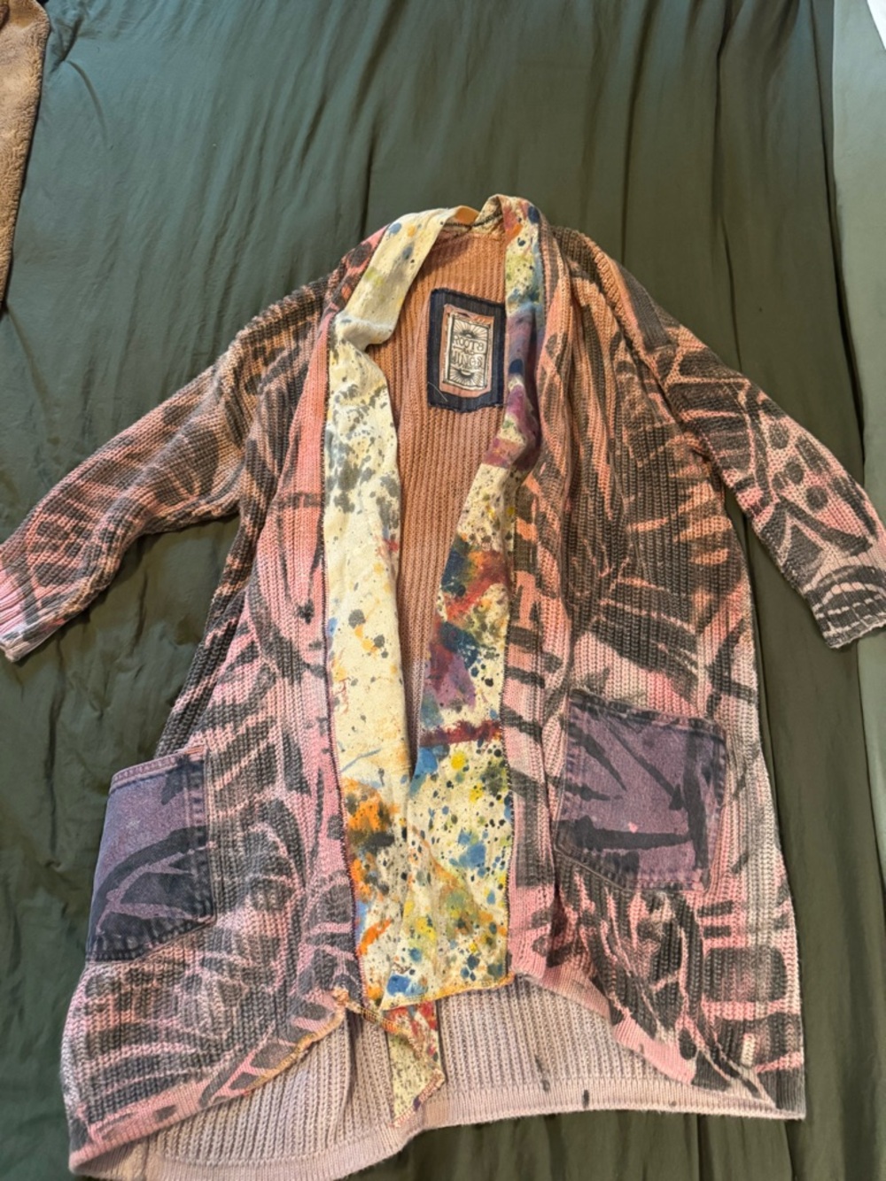 Women’s Pink Patterned Open-Front Cardigan Sweater- one of a kind